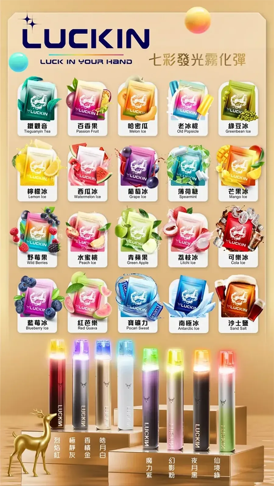 LUCKIN 幸運煙彈：七彩發光 2.0ml 大容量 | 19 款頂級口味 | 通用一代主機(图2)